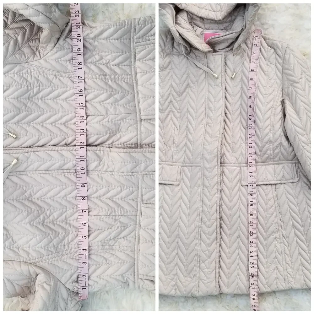 Kate Spade Quilted Moto Jacket Size XL Tan Hooded Coat Water Resistant New
